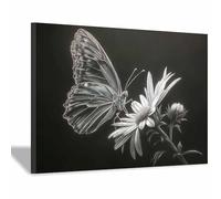 HUYEEI Art mural paysage Papillons se reposant sur des chrysanthèmes œuvres d'art murales, impressions sur toile, décoration murale de chambre à coucher, cuisine, bureau(blanc191)-60x90cm Encadrée