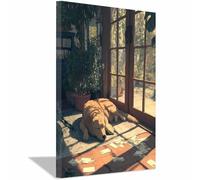 HUYEEI chien Tableau sur Toile Chien allongé au soleil Tableaux Modernes Impressions Salon la salle de bain Chambre Affiche Mur Image Décoration(vert23)-60x80cm Encadrée