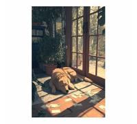 HUYEEI chien Tableau sur Toile Chien allongé au soleil Tableaux Modernes Impressions Salon la salle de bain Chambre Affiche Mur Image Décoration(vert23)-40x60cm Sans cadre