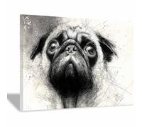 HUYEEI chien Tableau sur Toile Chien levant la tête Tableaux Modernes Impressions Salon la salle de bain Chambre Affiche Mur Image Décoration(noir et blanc)-70x100cm Encadrée