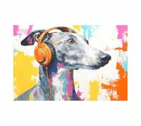 HUYEEI chien Tableau sur Toile Chiens écoutant de la musique Tableaux Modernes Impressions Salon la salle de bain Chambre Affiche Mur Image Décoration(gris193)-40x60cm Sans cadre