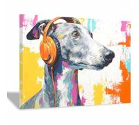 HUYEEI chien Tableau sur Toile Chiens écoutant de la musique Tableaux Modernes Impressions Salon la salle de bain Chambre Affiche Mur Image Décoration(gris193)-40x60cm Encadrée