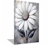 HUYEEI DéCoration Murale Florale Une seule branche de chrysanthème décoration murale, affiche murale, Pour salle de bain, salon, chambre, bureau.(blanc)-60x90cm Encadrée