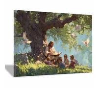 HUYEEI Décoration murale spirituelle chrétienne Enseigner aux enfants à connaître peintures,affiches religieuses,œuvres d'art pour salon,chambre,église,décoration intérieure(vert59)-60x90cm Encadrée