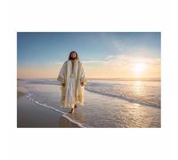 HUYEEI Décoration murale spirituelle chrétienne Promenade sur les plages peintures,affiches religieuses,œuvres d'art pour salon,chambre,église,décoration intérieure(bleu69)-70x100cm Sans cadre