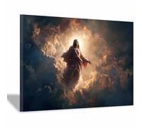 HUYEEI Décoration murale sur toile Jésus Montant vers les nuages grande décoration murale,décoration d'intérieur catholique pour église,bureau,salon,salle de bain(noir80)-20x30cm Encadrée