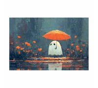 HUYEEI Halloween décorative sur toile Fantômes sous un parapluie peinture sur toile, Convient pour le salon, la salle de bain Décoration murale, etc(blanc28)-20x30cm Sans cadre