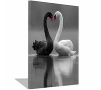 HUYEEI Impression sur Toile Decoration Murale Peinture Deux cygnes Noir Et Blanc de Tableaux Decoratifs,salle de bain Chambre Salon Muraux Déco Chambre(Couleur noir et blanc)-70x100cm Encadrée