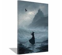 HUYEEI Impression sur Toile Decoration Murale Peinture Le chaman debout au milieu des marées Noir Et Blanc de Tableaux Decoratifs,salle de bain Salon Muraux(Couleur noir et blanc)-70x100cm Encadrée