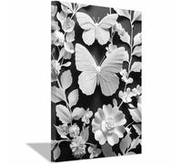 HUYEEI Impression sur Toile Decoration Murale Peinture Papillons accompagnant une branche Noir Et Blanc de Tableaux Decoratifs,salle de bainSalon Muraux Déco Chambre(Noir et blanc)-60x80cm Encadrée