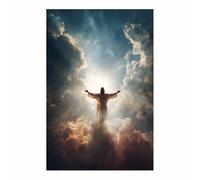 HUYEEI Impression sur toile Jésus Ascension vers les nuages Portrait de tranquillité,Décoration murale pour salon, chambre à coucher, église, salle de prière(blanc)-60x80cm Sans cadre