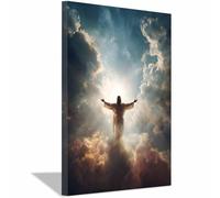 HUYEEI Impression sur toile Jésus Ascension vers les nuages Portrait de tranquillité,Décoration murale pour salon, chambre à coucher, église, salle de prière(blanc)-40x60cm Encadrée