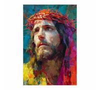 HUYEEI Impression sur toile Jésus Couronné d'épines Portrait de tranquillité,Décoration murale pour salon, chambre à coucher, église, salle de prière(multicolore)-40x60cm Sans cadre