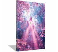 HUYEEI Impression sur toile Jésus Debout dans le bosquet Portrait de tranquillité,Décoration murale pour salon, chambre à coucher, église, salle de prière(rose)-60x80cm Encadrée