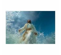 HUYEEI Impression sur toile Jésus Eau bénite brisée Portrait de tranquillité,Décoration murale pour salon, chambre à coucher, église, salle de prière(bleu)-40x60cm Sans cadre