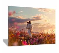 HUYEEI Impression sur toile Jésus Enfant tenant un Saint Portrait de tranquillité,Décoration murale pour salon, chambre à coucher, église, salle de prière(rose)-70x100cm Encadrée