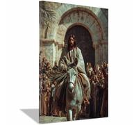 HUYEEI Impression sur toile Jésus Entrée dans les villes saintes Portrait de tranquillité,Décoration murale pour salon, chambre à coucher, église, salle de prière(blanc)-60x80cm Encadrée