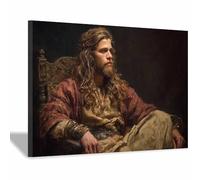 HUYEEI Impression sur toile Jésus Le Saint Roi assis Portrait de tranquillité,Décoration murale pour salon, chambre à coucher, église, salle de prière(marron)-60x80cm Encadrée