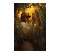 HUYEEI Impression sur toile Jésus Levant les yeux pour prier Portrait de tranquillité,Décoration murale pour salon, chambre à coucher, église, salle de prière(blanc)-60x80cm Sans cadre