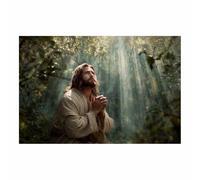 HUYEEI Impression sur toile Jésus Prier dans les forêts Portrait de tranquillité,Décoration murale pour salon, chambre à coucher, église, salle de prière(vert105)-20x30cm Sans cadre