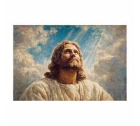 HUYEEI Impression sur toile Jésus Regard vers le ciel Portrait de tranquillité,Décoration murale pour salon, chambre à coucher, église, salle de prière(blanc165)-40x60cm Sans cadre