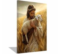 HUYEEI Impression sur toile Jésus Revenant avec un agneau Portrait de tranquillité,Décoration murale pour salon, chambre à coucher, église, salle de prière(blanc)-40x60cm Encadrée