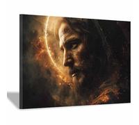 HUYEEI Impression sur toile Jésus Saint Anneau de Lumière Portrait de tranquillité,Décoration murale pour salon, chambre à coucher, église, salle de prière(noir)-40x60cm Encadrée