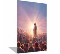 HUYEEI Impression sur toile Jésus Sainte Assemblée Portrait de tranquillité,Décoration murale pour salon, chambre à coucher, église, salle de prière(blanc)-40x60cm Encadrée