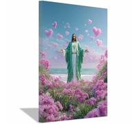 HUYEEI Impression sur toile Jésus Sainte Générosité Portrait de tranquillité,Décoration murale pour salon, chambre à coucher, église, salle de prière(rose)-60x80cm Encadrée