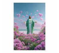 HUYEEI Impression sur toile Jésus Sainte Générosité Portrait de tranquillité,Décoration murale pour salon, chambre à coucher, église, salle de prière(rose)-20x30cm Sans cadre