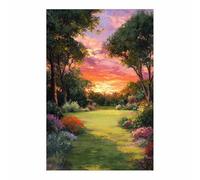 HUYEEI Impression sur Toile Paysage Allée du jardin au coucher du soleil tableaux, arts décoratifs, Convient pour le salon, la salle de bain Décoration murale, etc.(vert)-20x30cm Sans cadre