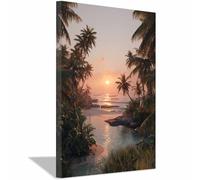 HUYEEI Impression sur Toile Paysage Côte à marée basse au crépuscule tableaux, arts décoratifs, Convient pour le salon, la salle de bain Décoration murale, etc.(vert)-40x60cm Encadrée