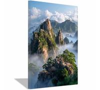 HUYEEI Impression sur Toile Paysage Nuage Pin Pierre tableaux, arts décoratifs, Convient pour le salon, la salle de bain Décoration murale, etc.(bleu)-60x90cm Encadrée