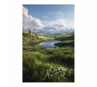 HUYEEI Impression sur Toile Paysage Paysage avec lac et herbes tableaux, arts décoratifs, Convient pour le salon, la salle de bain Décoration murale, etc.(vert)-40x60cm Sans cadre