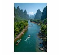 HUYEEI Impression sur Toile Paysage Paysage de bateaux fluviaux tableaux, arts décoratifs, Convient pour le salon, la salle de bain Décoration murale, etc.(bleu)-60x90cm Sans cadre