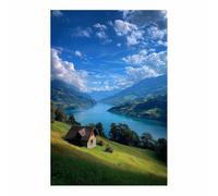 HUYEEI Impression sur Toile Paysage Pente de la maison du lac tableaux, arts décoratifs, Convient pour le salon, la salle de bain Décoration murale, etc.(vert)-20x30cm Sans cadre