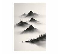 HUYEEI Impression sur Toile Paysage Sommets cachés par la brume tableaux, arts décoratifs, Convient pour le salon, la salle de bain Décoration murale, etc.(noir et blanc)-40x60cm Sans cadre