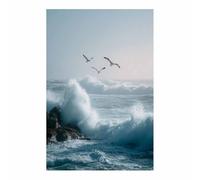 HUYEEI Impression sur Toile Paysage Vagues et mouettes en vol tableaux, arts décoratifs, Convient pour le salon, la salle de bain Décoration murale, etc.(bleu)-40x60cm Sans cadre