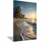 HUYEEI Impression sur Toile Paysage Vagues sur le rivage au coucher du soleil tableaux, arts décoratifs, Convient pour le salon, la salle de bain Décoration murale, etc.(bleu)-70x100cm Encadrée