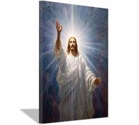HUYEEI Jésus Christ Affiche Style Ascendant sous la guidance de la lumière Impression sur ToileDécoration Murale, pour Maison Couloir de l'appartement Bain Salon Chambre(blanc)-60x80cm Encadrée