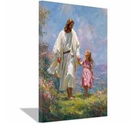HUYEEI Jésus Christ Affiche Style Conduit l'enfant Impression sur ToileDécoration Murale, pour Maison Couloir de l'appartement Bain Salon Chambre(blanc)-70x100cm Encadrée