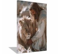 HUYEEI Jésus Christ Affiche Style Le Seigneur caressant les lions Impression sur ToileDécoration Murale, pour Maison Couloir de l'appartement Bain Salon Chambre(blanc)-40x60cm Encadrée