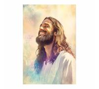 HUYEEI Jésus Christ Affiche Style Levant la tête dans la joie Impression sur ToileDécoration Murale, pour Maison Couloir de l'appartement Bain Salon Chambre(blanc)-40x60cm Sans cadre