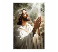 HUYEEI Jésus Christ Affiche Style Prière à la recherche de la lumière Impression sur ToileDécoration Murale, pour Maison Couloir de l'appartement Bain Salon Chambre(blanc)-60x90cm Sans cadre