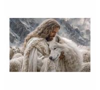 HUYEEI JéSus Christ Toile Tableau Apprivoiser le loup sur toile Poster de décoration,Decoration à La Maison Murale Tableaux salon, chambre(blanc114)-40x60cm Sans cadre