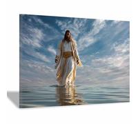 HUYEEI JéSus Christ Toile Tableau Eau Brisée Sacrée sur toile Poster de décoration,Decoration à La Maison Murale Tableaux salon, chambre(bleu)-60x90cm Encadrée