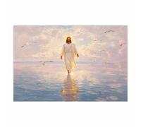 HUYEEI JéSus Christ Toile Tableau L'eau se déplace avec des mouettes. sur toile Poster de décoration,Decoration à La Maison Murale Tableaux salon, chambre(rose144)-60x80cm Sans cadre