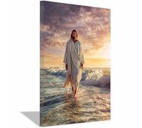 HUYEEI JéSus Christ Toile Tableau Marcher dans les vagues sur toile Poster de décoration,Decoration à La Maison Murale Tableaux salon, chambre(blanc)-60x80cm Encadrée