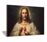 HUYEEI JéSus Christ Toile Tableau Porter le Sacré-Cœur sur toile Poster de décoration,Decoration à La Maison Murale Tableaux salon, chambre(blanc44)-20x30cm Encadrée