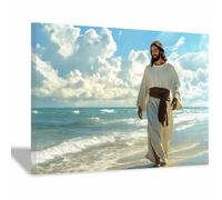 HUYEEI JéSus Christ Toile Tableau Promenade sur la plage sur toile Poster de décoration,Decoration à La Maison Murale Tableaux salon, chambre(blanc04)-20x30cm Encadrée